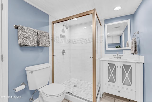 127 Newhaven Rd, Oak Ridge, TN 37830 - bathroom with a stall shower, vanity, and tile patterned floors