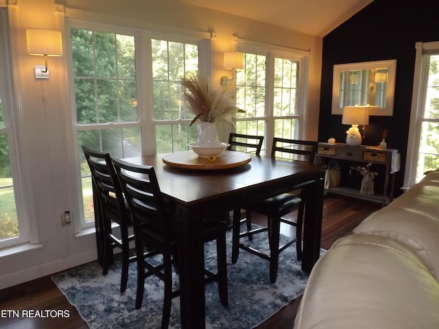 440 Sams Mtn, Middlesboro, KY 40965 - dining space with lofted ceiling and dark wood-type flooring