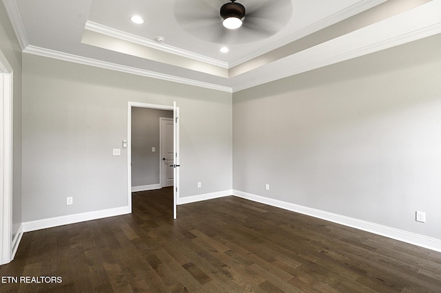 7245 Deville Way, Powell, TN 37849 - spare room with dark wood-style flooring, ceiling fan, ornamental molding, a raised ceiling, and recessed lighting
