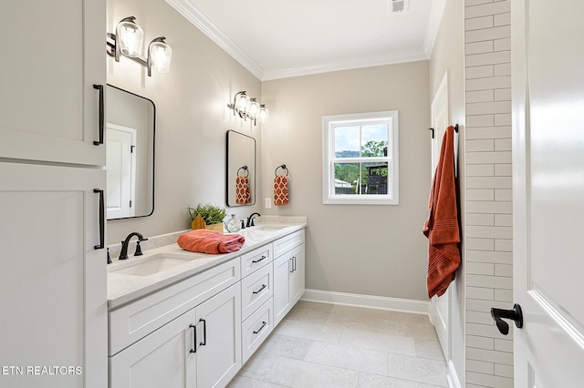 7245 Deville Way, Powell, TN 37849 - full bathroom with double vanity, ornamental molding, and tile patterned flooring