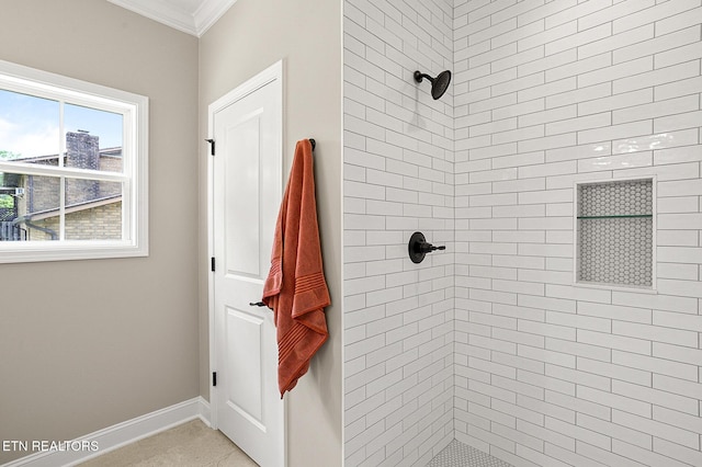 7245 Deville Way, Powell, TN 37849 - bathroom with ornamental molding and a tile shower
