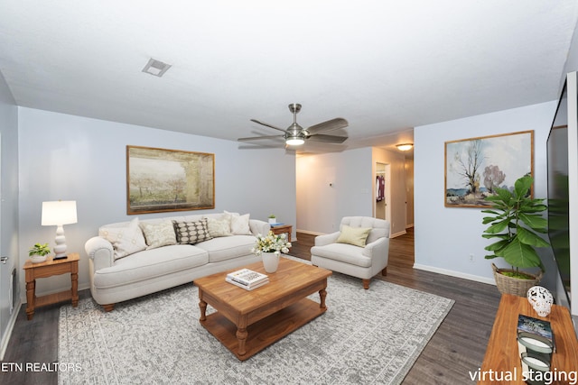 1032 Willow Creek Cir, Maryville, TN 37804 - living room featuring wood finished floors and a ceiling fan