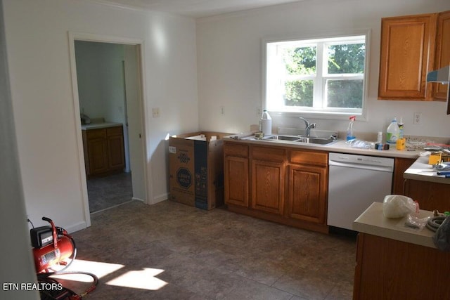 31058 US-127, Pikeville, TN 37367 - kitchen with dishwasher, brown cabinetry, light countertops, and ornamental molding