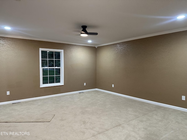 901 Kyle St, Lafollette, TN 37766 - carpeted spare room with ornamental molding, ceiling fan, recessed lighting, and a textured wall