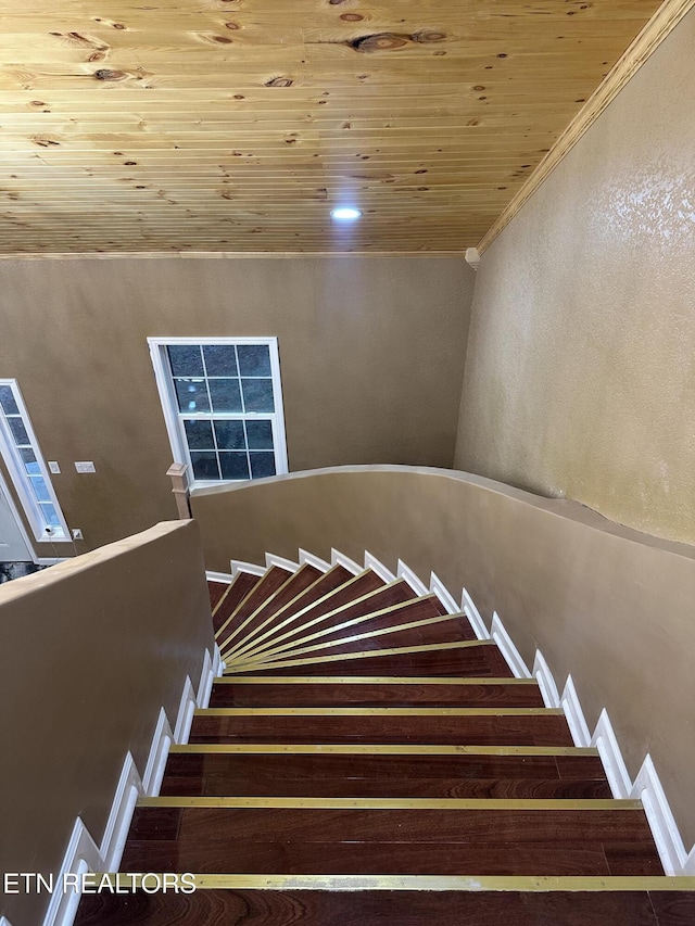 901 Kyle St, Lafollette, TN 37766 - stairway featuring wood ceiling and crown molding