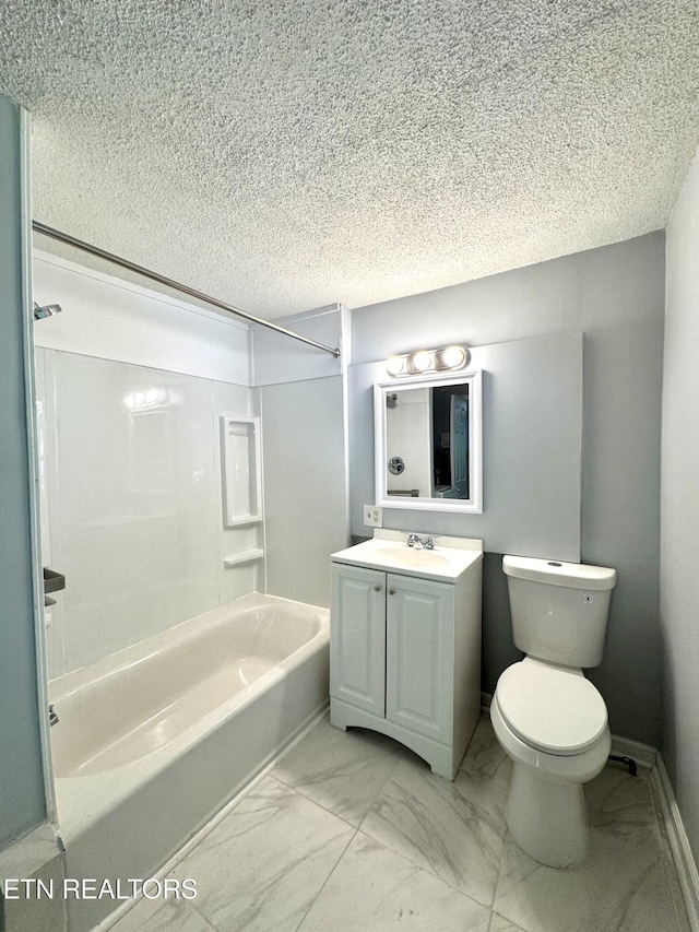 914 S 13th St, Lafollette, TN 37766 - full bath with vanity, marble finish floors,  shower combination, and a textured ceiling