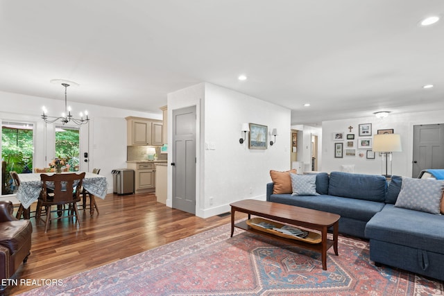 1521 Aldenwood Ln, Knoxville, TN 37919 - living area with a chandelier, wood finished floors, and recessed lighting