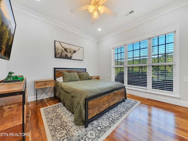 5728 Hickory Valley Rd, Heiskell, TN 37754 - bedroom with ornamental molding, wood finished floors, recessed lighting, and ceiling fan
