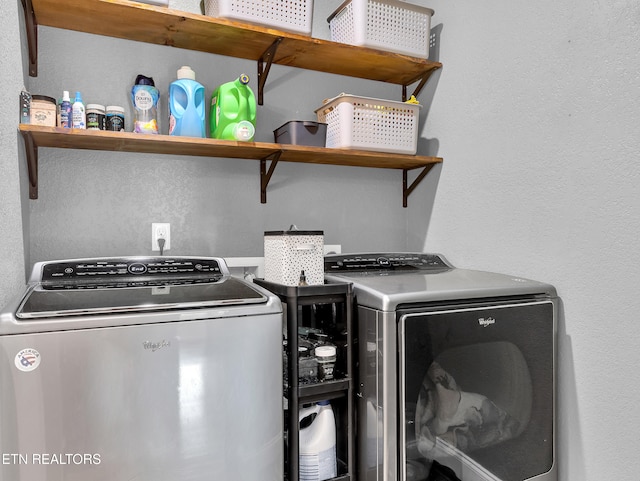 5728 Hickory Valley Rd, Heiskell, TN 37754 - washroom with separate washer and dryer and a textured wall