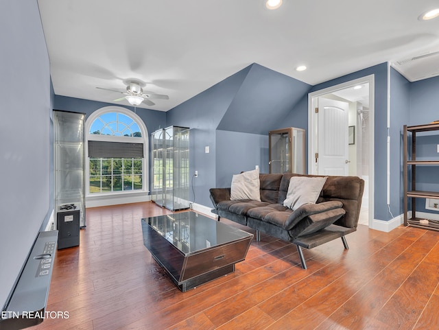 5728 Hickory Valley Rd, Heiskell, TN 37754 - living area featuring ceiling fan, wood finished floors, and recessed lighting