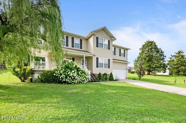 168 Thelma Cir, Jacksboro, TN 37757 - traditional-style home featuring an attached garage, driveway, a porch, a front yard, and stairs