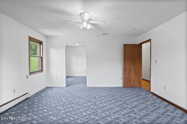 261 Lance Ln, Lafollette, TN 37766 - spare room featuring a baseboard heating unit, carpet, a textured ceiling, and a ceiling fan