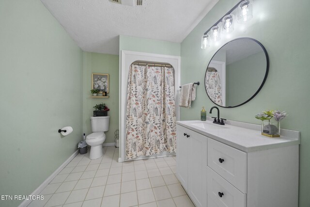1033 Sunset View Rd, Sevierville, TN 37876 - bathroom featuring vanity, tile patterned flooring, curtained shower, and a textured ceiling