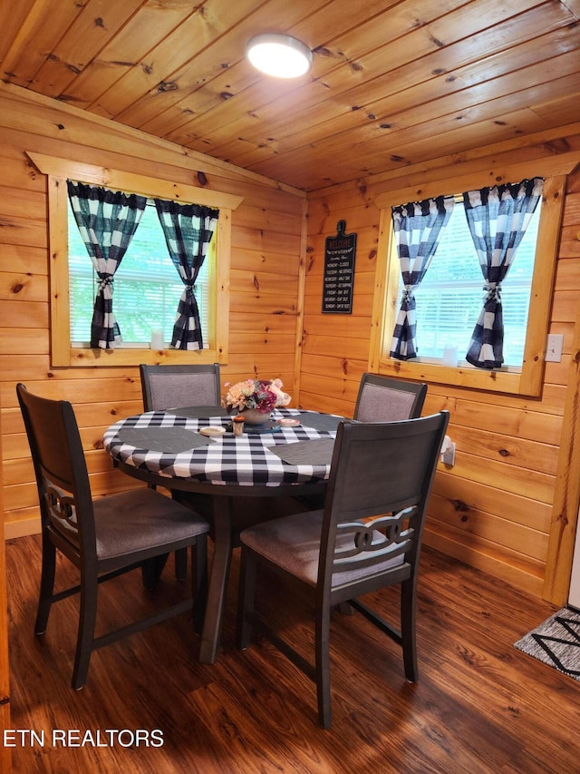 151 Stonewall Way, Cosby, TN 37722 - dining area with wooden ceiling, wood finished floors, plenty of natural light, and wooden walls