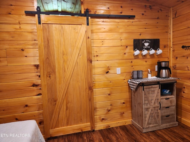151 Stonewall Way, Cosby, TN 37722 - interior space featuring wood finished floors, a barn door, and wood walls