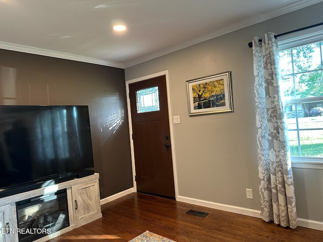 8024 Sharp Rd, Powell, TN 37849 - entrance foyer featuring healthy amount of natural light, dark wood-style floors, and crown molding