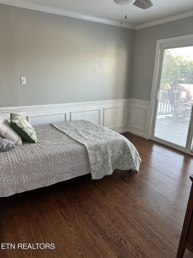 8024 Sharp Rd, Powell, TN 37849 - bedroom with access to outside, crown molding, wood finished floors, and wainscoting