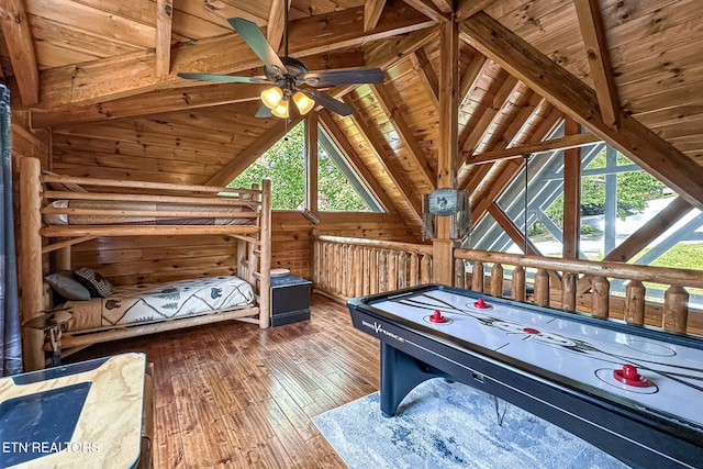 3012 Oak Tree Way, Pigeon Forge, TN 37863 - recreation room featuring wooden ceiling, ceiling fan, wood-type flooring, and wood walls