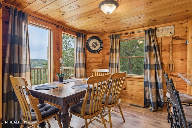 1818 Saddle Way, Sevierville, TN 37876 - dining space featuring wood ceiling, light wood-style flooring, and wood walls
