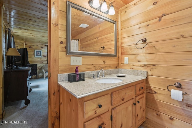 1818 Saddle Way, Sevierville, TN 37876 - bathroom featuring vanity, wooden walls, and wood ceiling