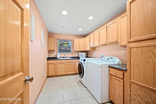 836 Sandra Way, Kodak, TN 37764 - washroom with washer and dryer, cabinet space, light tile patterned floors, and recessed lighting
