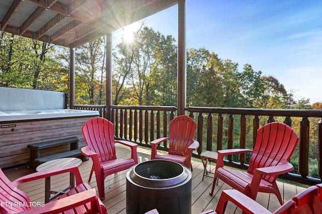 836 Sandra Way, Kodak, TN 37764 - wooden deck with a fire pit and a hot tub