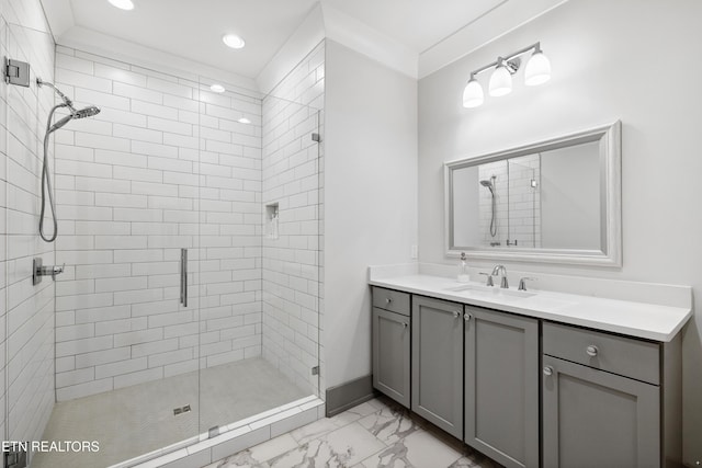 1014 High Springs Rd, Knoxville, TN 37932 - bathroom with marble finish floors, a stall shower, vanity, and recessed lighting