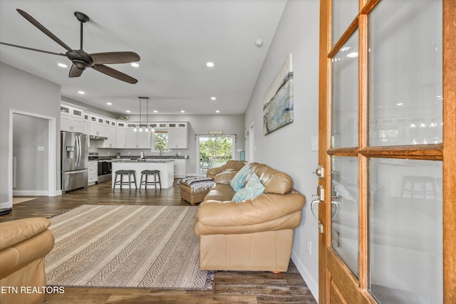 487 Peninsula, Rutledge, TN 37861 - living room with a ceiling fan, dark wood-style flooring, and recessed lighting