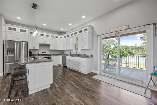 487 Peninsula, Rutledge, TN 37861 - kitchen with appliances with stainless steel finishes, white cabinetry, dark wood-type flooring, and recessed lighting