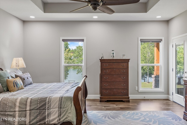 487 Peninsula, Rutledge, TN 37861 - bedroom with wood finished floors, recessed lighting, access to outside, and a ceiling fan