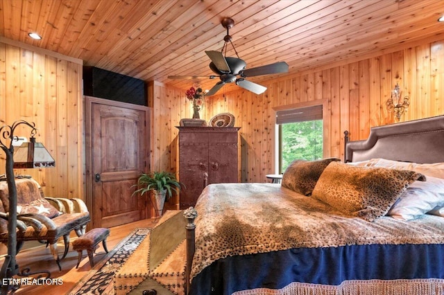 311 Deerwood Ln, Lafollette, TN 37766 - bedroom with wooden ceiling, wood walls, and wood finished floors