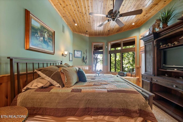 311 Deerwood Ln, Lafollette, TN 37766 - bedroom featuring wood ceiling, wainscoting, and recessed lighting