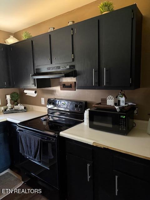 122 Regan Ln, Lafollette, TN 37766 - kitchen featuring black appliances, dark cabinetry, and light countertops