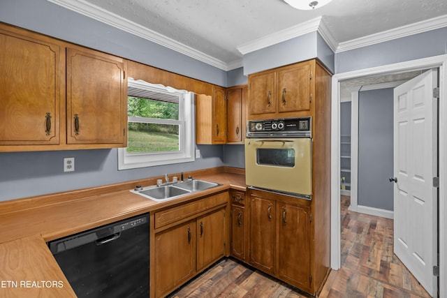 221 Greer Ln, Tazewell, TN 37879 - kitchen with oven, black dishwasher, crown molding, brown cabinets, and light countertops