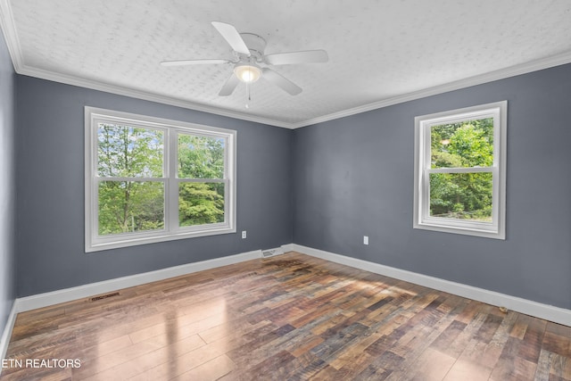 221 Greer Ln, Tazewell, TN 37879 - empty room with hardwood / wood-style flooring, a ceiling fan, and ornamental molding