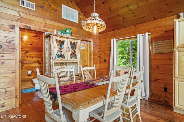 1130 Sharp Rd, Sevierville, TN 37876 - dining area featuring lofted ceiling, wooden walls, wood-type flooring, and wooden ceiling
