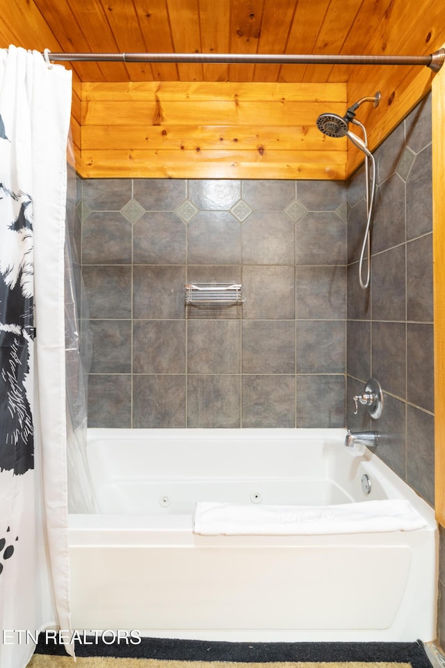 1130 Sharp Rd, Sevierville, TN 37876 - bathroom with shower / bath combo and wood ceiling