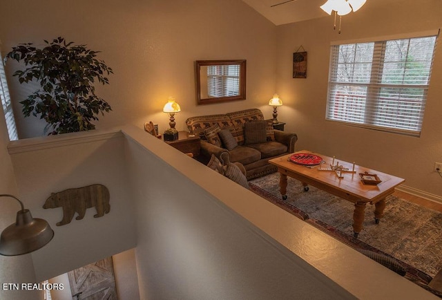 537 Johnson Ln Unit 1 & 2, Gatlinburg, TN 37738 - living area with vaulted ceiling and ceiling fan