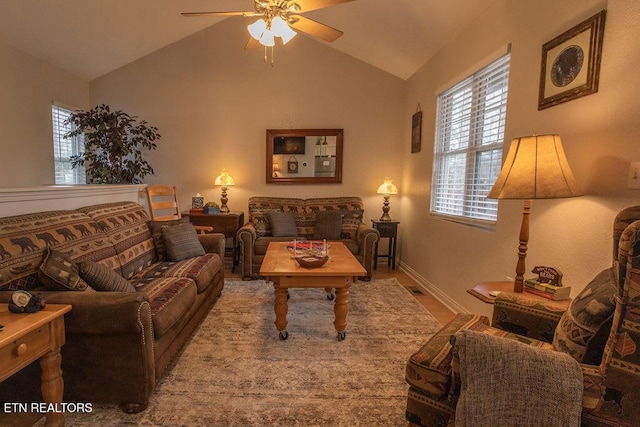537 Johnson Ln Unit 1 & 2, Gatlinburg, TN 37738 - living area featuring ceiling fan, vaulted ceiling, and wood finished floors