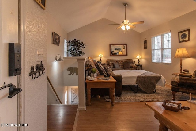 537 Johnson Ln Unit 1 & 2, Gatlinburg, TN 37738 - living area with wood finished floors, ceiling fan, and vaulted ceiling