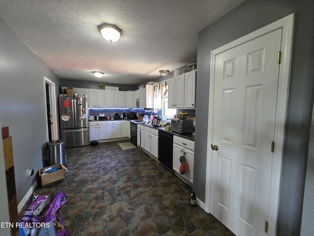 855 N Ridgecrest Rd, Luttrell, TN 37779 - kitchen with black appliances, white cabinetry, dark countertops, dark stone finish flooring, and a textured ceiling