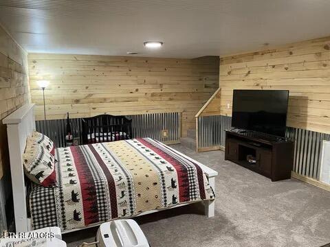 855 N Ridgecrest Rd, Luttrell, TN 37779 - bedroom with wooden walls and carpet