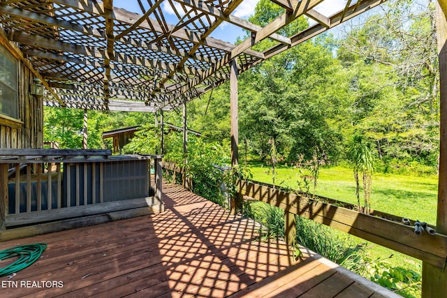 2255 Citico Rd, Vonore, TN 37885 - wooden terrace featuring a pergola and a lawn