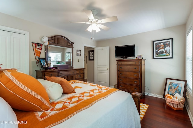 614 Chapel Point Ln, Knoxville, TN 37934 - bedroom featuring dark wood-style flooring, a closet, and ceiling fan