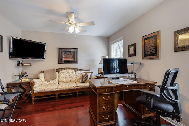 614 Chapel Point Ln, Knoxville, TN 37934 - office area with a ceiling fan and dark wood finished floors