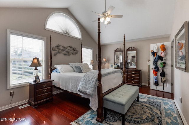 614 Chapel Point Ln, Knoxville, TN 37934 - bedroom with dark wood finished floors, high vaulted ceiling, and ceiling fan
