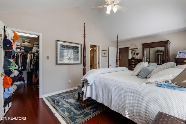 614 Chapel Point Ln, Knoxville, TN 37934 - bedroom featuring a walk in closet, wood finished floors, high vaulted ceiling, and connected bathroom