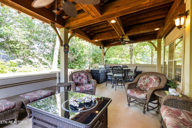 614 Chapel Point Ln, Knoxville, TN 37934 - view of patio with outdoor dining space, ceiling fan, and a grill