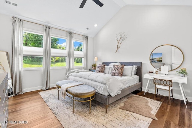 140 Walelu Trl, Vonore, TN 37885 - bedroom featuring vaulted ceiling, hardwood / wood-style flooring, recessed lighting, and a ceiling fan