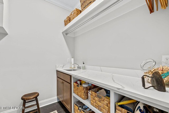 140 Walelu Trl, Vonore, TN 37885 - washroom with crown molding and dark tile patterned floors